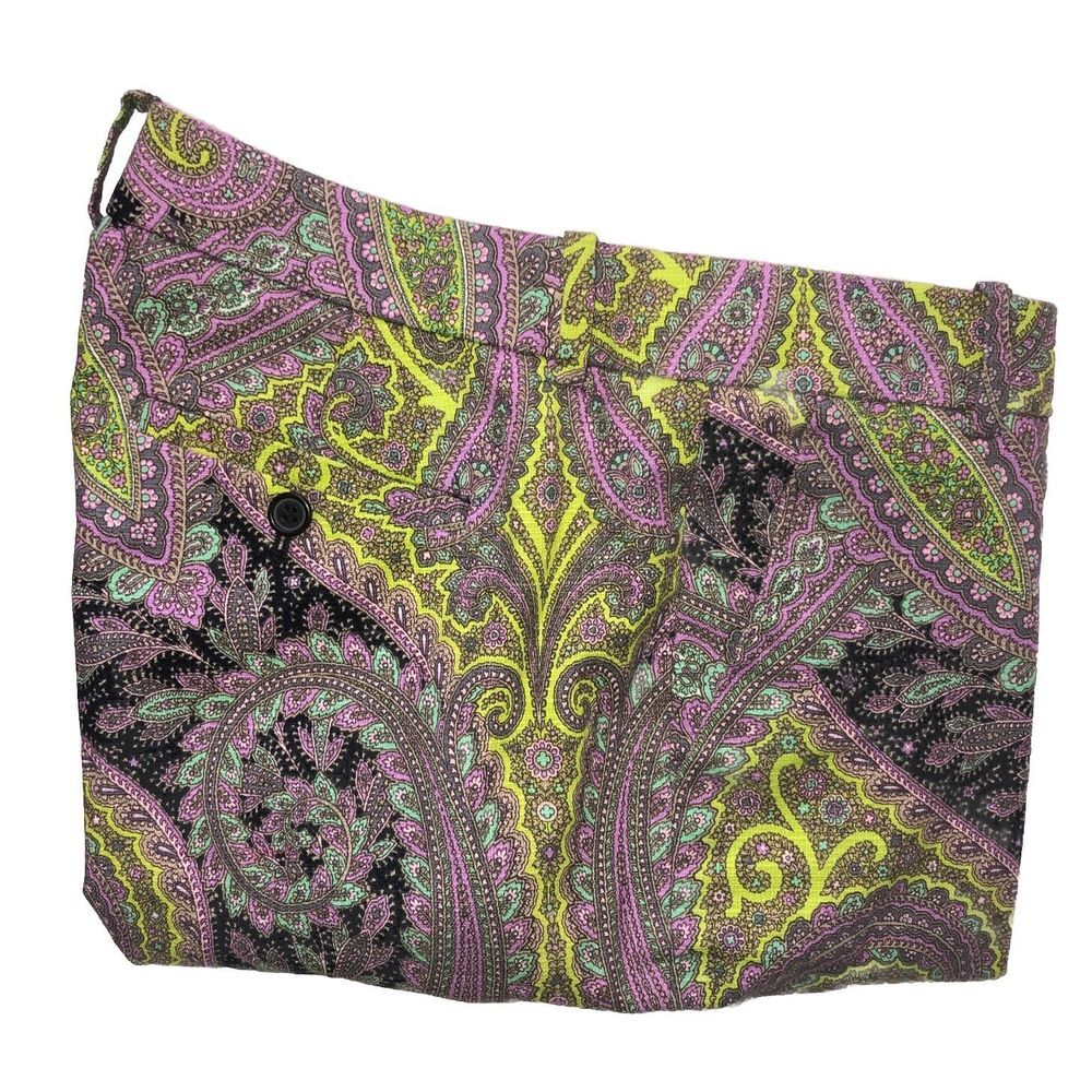 J Crew Pants Women's 6 Lilac Chartreuse Sovereign Paisley Cafe Capri Boho